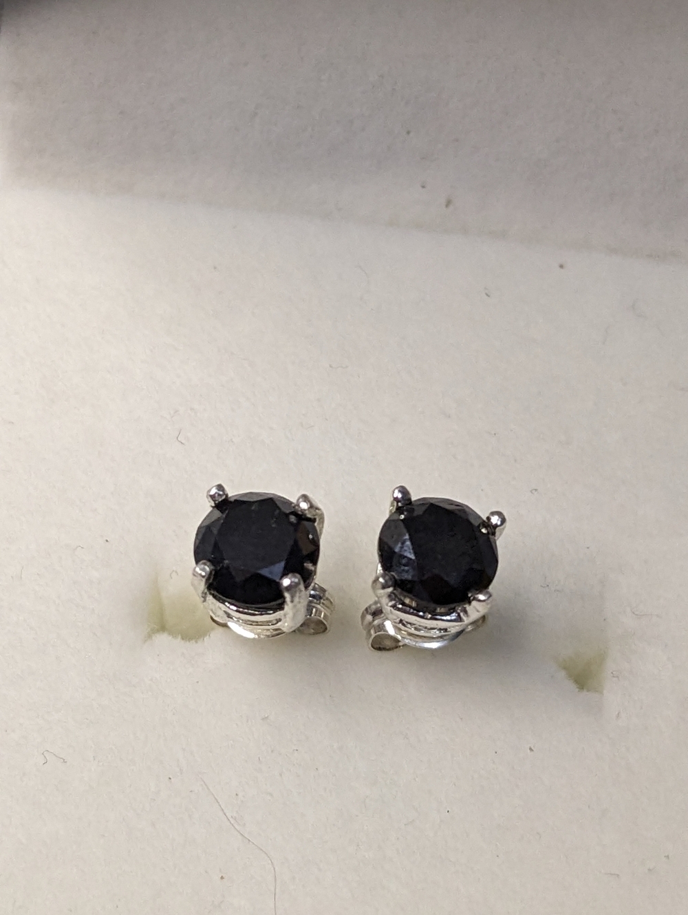 New Black Diamond Sterling Silver Stud Earrings 1.09 Carat AAA Fancy Excellent